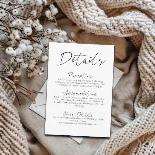 Carte D'accompagnement Script simple pour détails Mariages