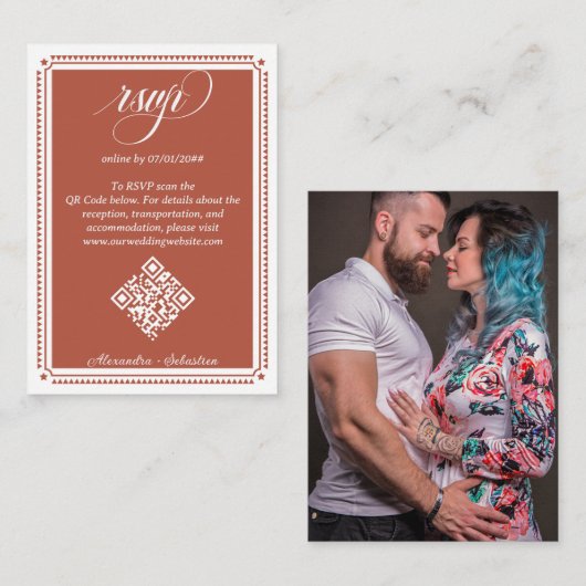 Carte D'accompagnement Script Terracotta RSVP Online QR Code Mariage (Devant / Derrière)