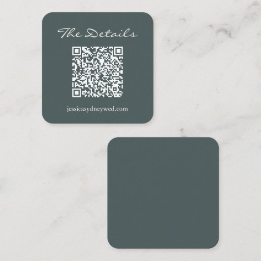 Carte D'accompagnement Script Wedding RSVP Détails QR Code Dark Turquoise (Devant / Derrière)