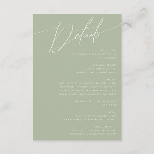 Carte D'accompagnement Script Whimsical | Détails de l'écran vert (Devant)