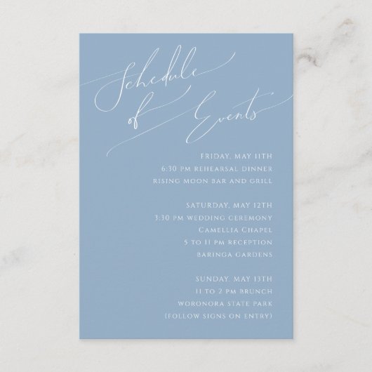 Carte D'accompagnement Script Whimsical | Dusty Blue Calendrier des événe (Devant)