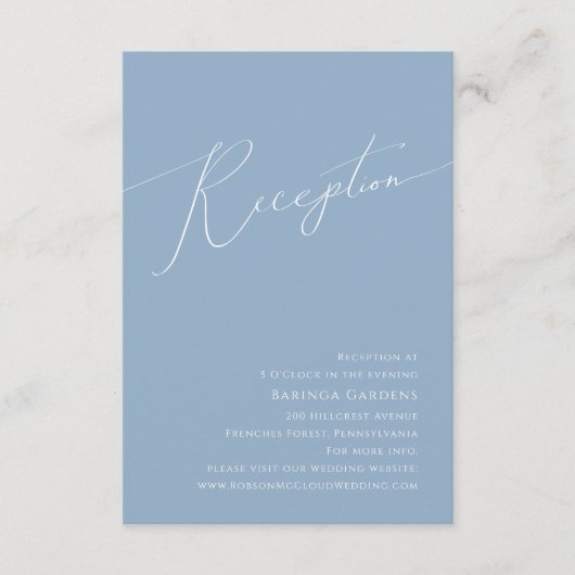 Carte D'accompagnement Script Whimsical | Dusty Blue Wedding Réception (Devant)