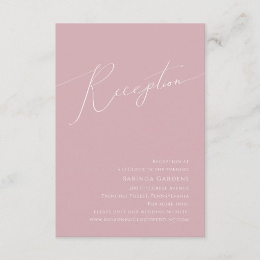 Carte D'accompagnement Script Whimsical | Dusty Rose Mariage Réception (Devant)