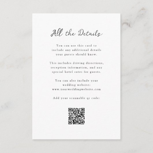 Carte D'accompagnement Script Whimsical | Mariage Détails de l'invité Cod (Devant)
