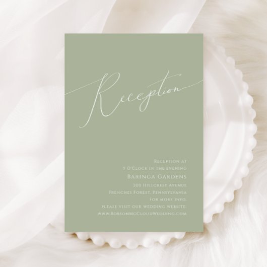 Carte D'accompagnement Script Whimsical | Réception De Mariage Vert Sage