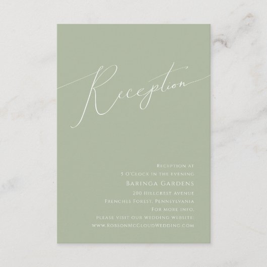 Carte D'accompagnement Script Whimsical | Réception De Mariage Vert Sage (Devant)