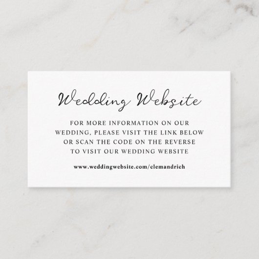 Carte D'accompagnement Script Whimsical | Site Mariage Code QR (Devant)