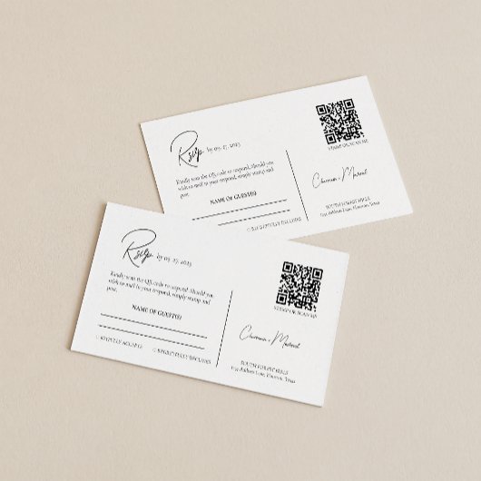 Carte D'accompagnement Scripts modernes Simple Clean Rsvp Mariage code QR