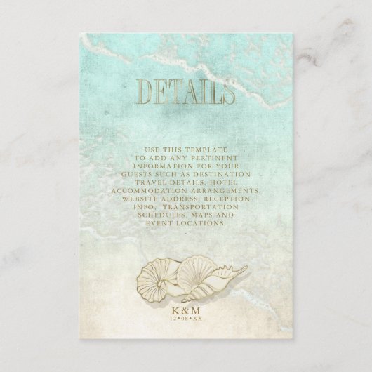 Carte D'accompagnement Sea Foam Beach Wedding Details ID837 (Devant)