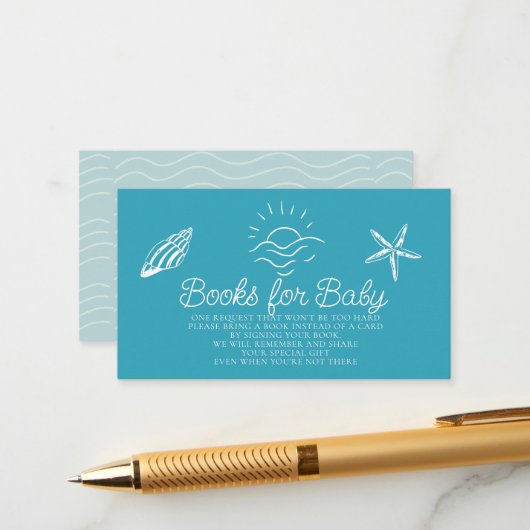 Carte D'accompagnement Sea You Soon Blue Baby Shower Book Request (Devant/Arrière en situation)