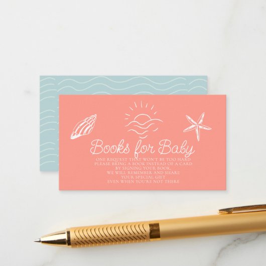 Carte D'accompagnement Sea You Soon Pink Baby Shower Book Request (Devant/Arrière en situation)