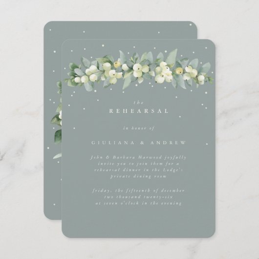 Carte D'accompagnement Seafoam Snowberry+Eucalyptus Mariage répétition (Devant / Derrière)