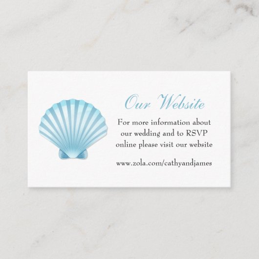 Carte D'accompagnement Seashell Blue Nautical Elegant Wedding Website (Devant)