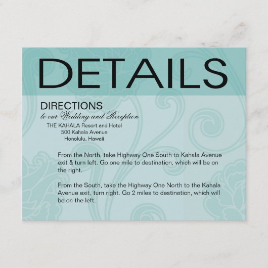 Carte D'accompagnement Seashell Dreams Beach Mariage Directions aqua (Devant)