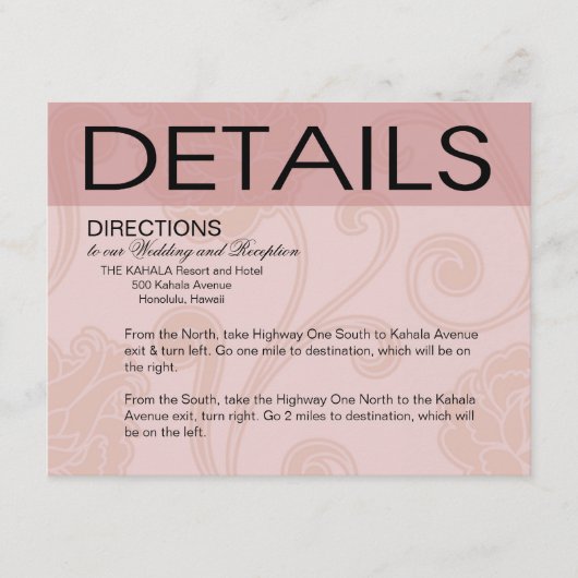 Carte D'accompagnement Seashell Dreams Beach Wedding Directions roses (Devant)
