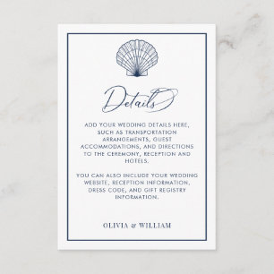 Carte D'accompagnement Seashell Navy Blue Beach Détails du mariage