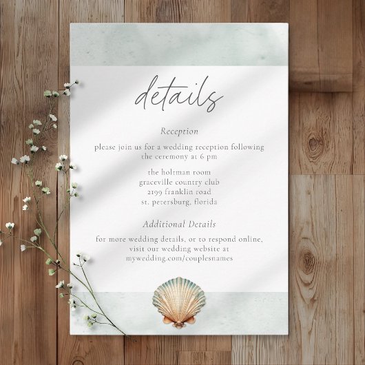 Carte D'accompagnement Seashell Watercolor Minimalist Beach Wedding
