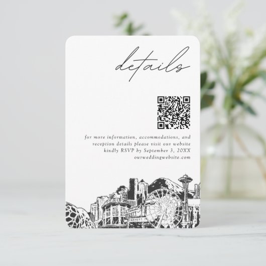 Carte D'accompagnement Seattle Détails du Mariage QR Code Petit (Debout devant)