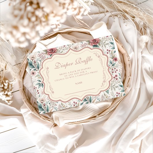 Carte D'accompagnement Shabby Chic Rose Garden Diapper Raffle