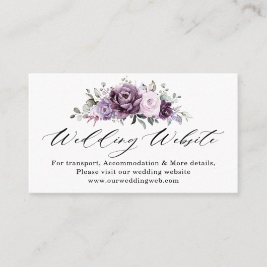 Carte D'accompagnement Shades de Dusty Purple Bloom Moody Site Mariage (Devant)