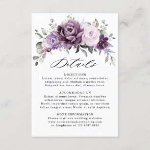 Carte D'accompagnement Shades of Dusty Purple Bloom Floral Mariage Détail