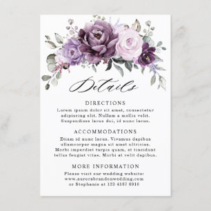 Carte D'accompagnement Shades of Dusty Purple Blooms Détails du Mariage
