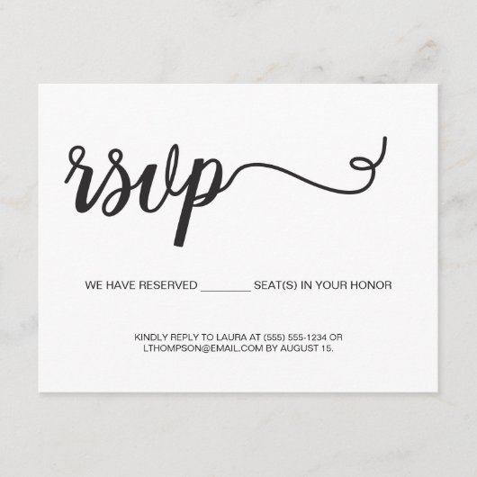 Carte D'accompagnement Siège réservé du Mariage RSVP de script simple (Devant)