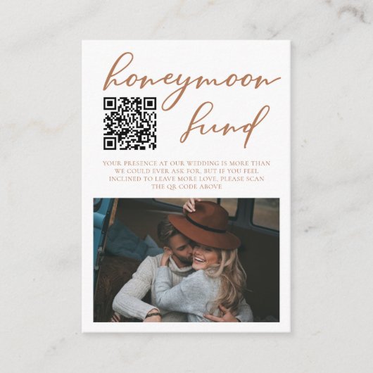 Carte D'accompagnement Sienna Brown Script Mariage Photo Honeymoon Fund (Devant)