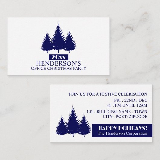 Carte D'accompagnement Silhouettes de pin bleu, Billet de fête de Noël (Devant / Derrière)