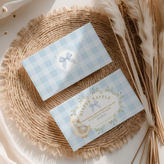 Carte D'accompagnement Silly Goose Blue Bow Gingham Diaper raffle ticket