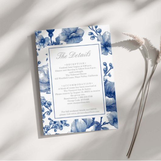 Carte D'accompagnement Silver And Navy Blue Wedding Details