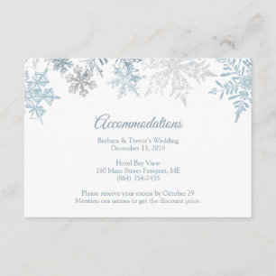 Carte D'accompagnement Silver Blue Snowflakes Hébergement hiver