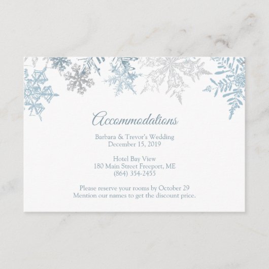 Carte D'accompagnement Silver Blue Snowflakes Hébergement hiver (Devant)