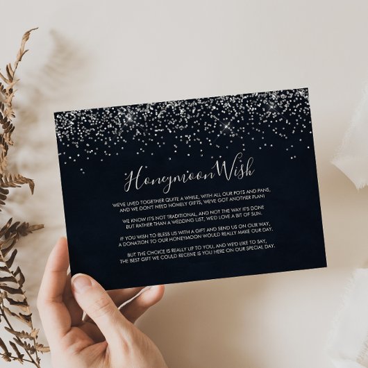 Carte D'accompagnement Silver Confetti Calligraphie Voyage de lune de mie