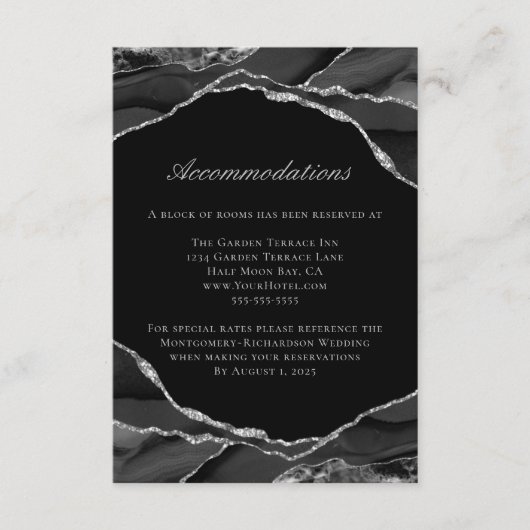 Carte D'accompagnement Silver Foil Black Agate Mariage Hébergements (Devant)