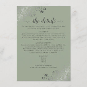 Carte D'accompagnement Silver Frills Chic Sage Green Détails du Mariage