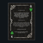 Carte D'accompagnement Silver Green Casino Vegas Poker Détails du Mariage<br><div class="desc">Unique Casino Royale et Great Gatsby conception de carte à thème. Il présente un style art déco vintage, un cadre rompu de Roaring des années 1920 avec fausse feuille d'or Fleur-de-lis, coeurs verts de forêt, Q et K sur deux coins (simulant des cartes à jouer), sur arrière - plan motif...</div>