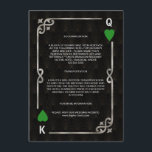 Carte D'accompagnement Silver Green Casino Vegas Poker Détails du Mariage<br><div class="desc">Unique Casino Royale et Great Gatsby conception de carte à thème. Il présente un style art déco vintage, un cadre rompu de Roaring des années 1920 avec fausse feuille d'or Fleur-de-lis, coeurs verts de forêt, Q et K sur deux coins (simulant des cartes à jouer), sur arrière - plan motif...</div>