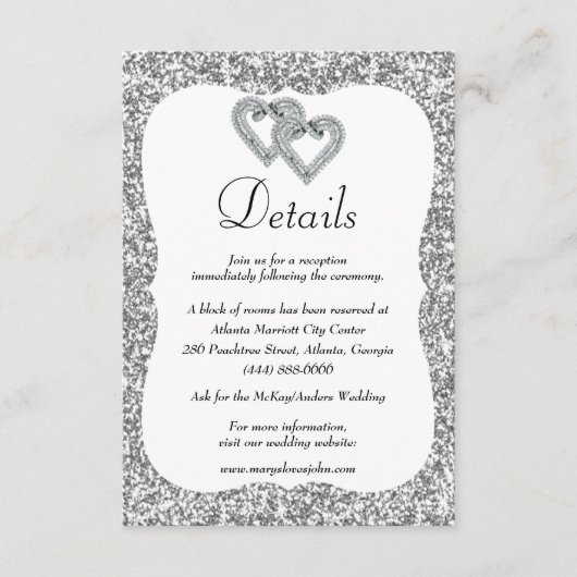 Carte D'accompagnement Silver Parties scintillant Diamond Hearts Détails  (Devant)