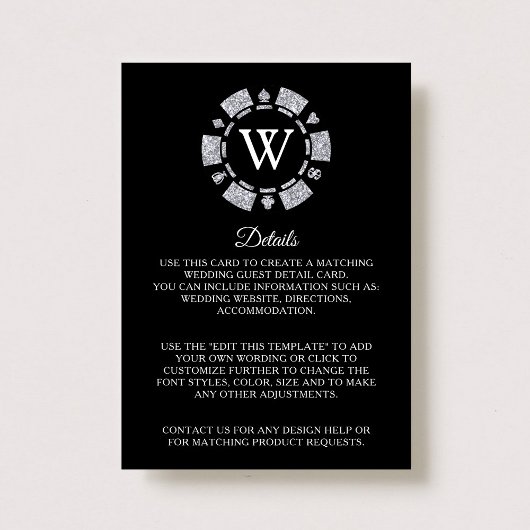 Carte D'accompagnement Silver Parties scintillant Poker Chip Casino Maria