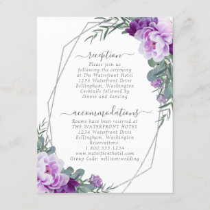 Carte D'accompagnement Silver & Purple Elegant Floral Détails du Mariage
