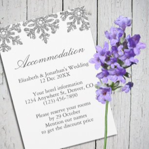 Carte D'accompagnement Silver Snowflakes Hiver Mariage Hébergement