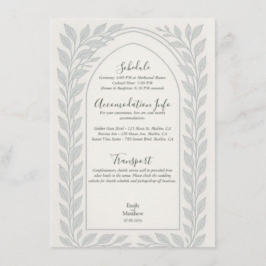 Carte D'accompagnement Silverleaf Elven Mariage - Thème Woodland (Devant)