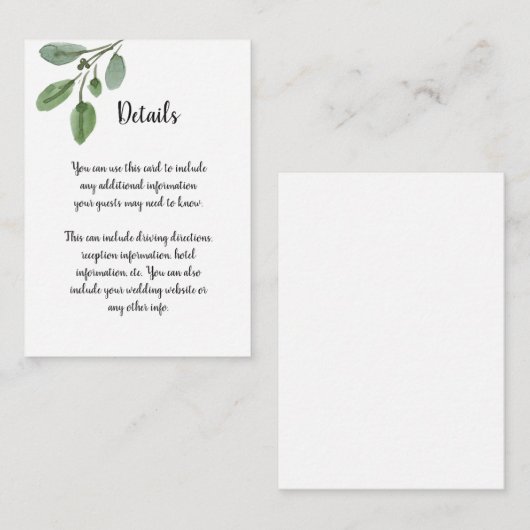 Carte D'accompagnement Simple aquarelle vert Script Détails du Mariage (Devant / Derrière)