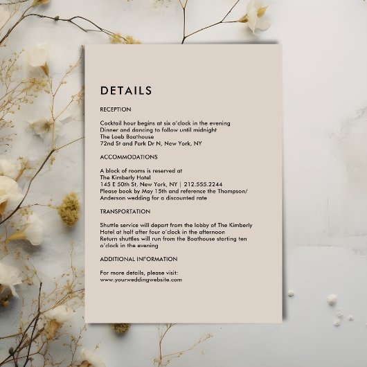 Carte D'accompagnement Simple Beige Wedding Details 