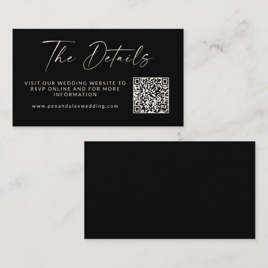 Carte D'accompagnement Simple Black Modern Script Mariage QR Code Site We (Devant / Derrière)