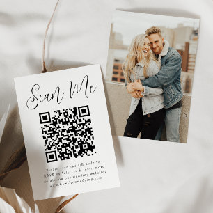 Carte D'accompagnement Simple Black Script Photo QR Code Mariage RSVP