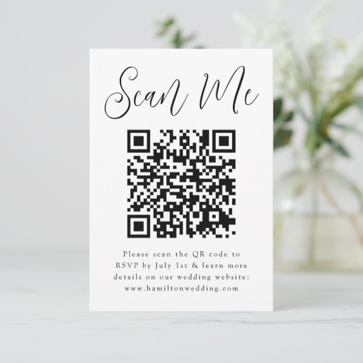 Carte D'accompagnement Simple Black Script Photo QR Code Mariage RSVP (Debout devant)
