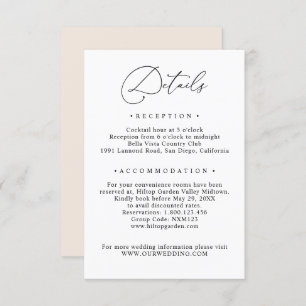Carte D'accompagnement Simple Black & White Guest Info Détails du Mariage