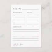 Carte D'accompagnement Simple Black & White Recipe Bridal Shower (Dos)